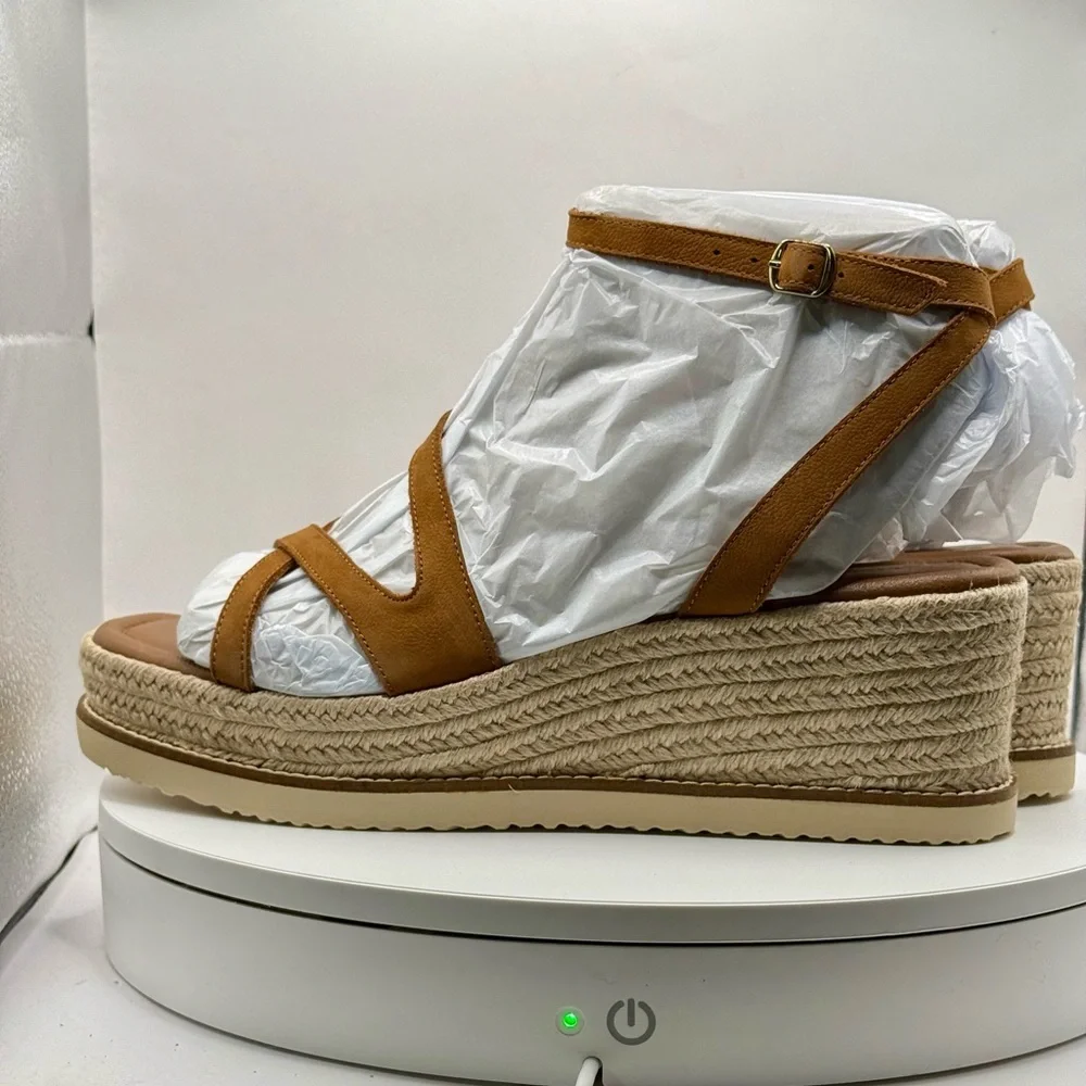 Lucky Brand LK-Carolie Platform Espadrille Sandals‎ Brown Nubuck Size 11